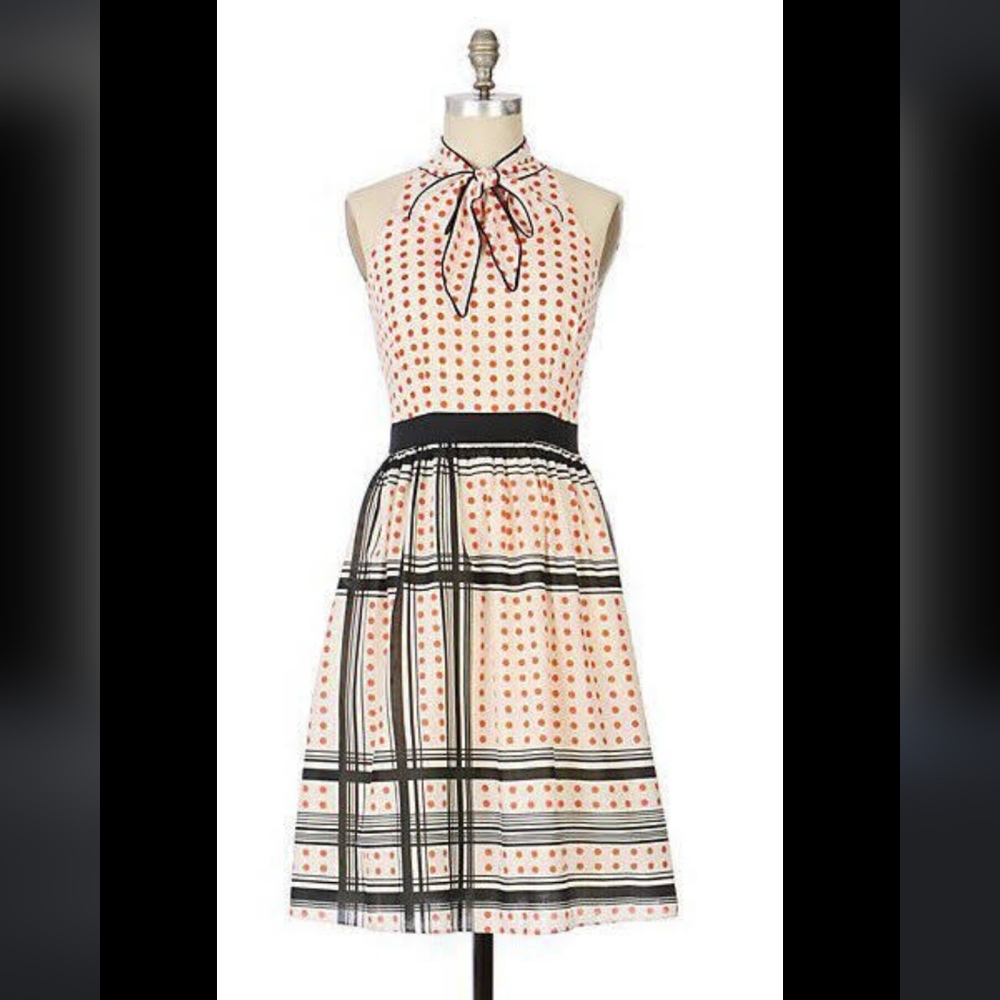 Maeve Anthropologie Star Turn Dress, Orange Polka Dots and Black Stripes, Size10